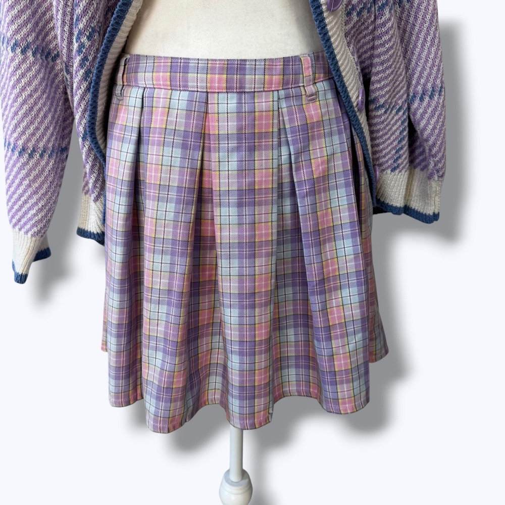 Sweet Society Pastel Plaid Pleated Skirt M Y2K Schoolgirl Soft Kawaii FLAW